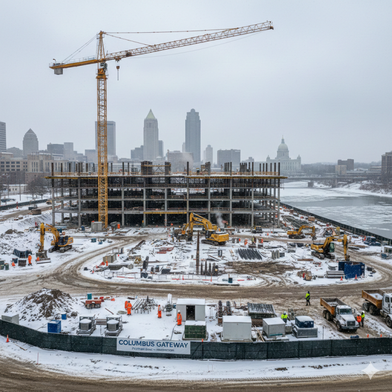 construction site in columbus ohio in the winter