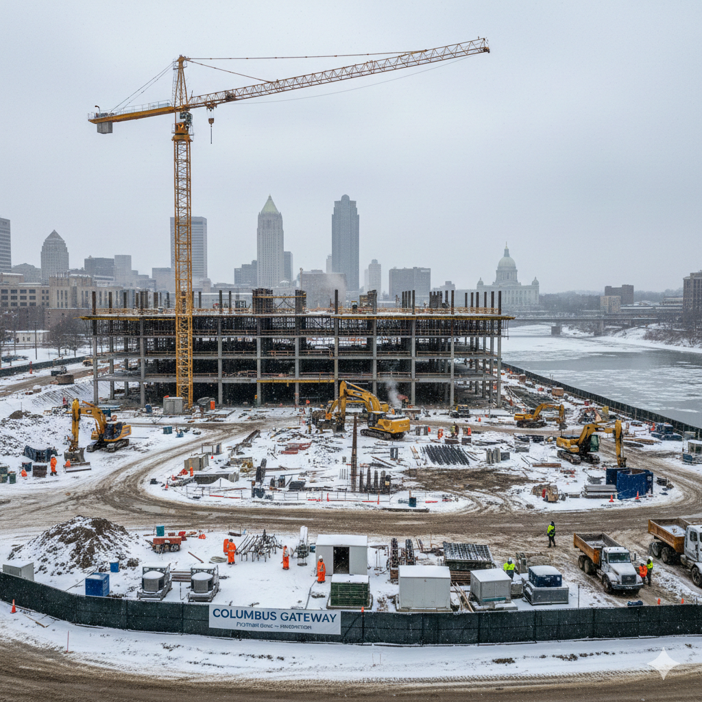 construction site in columbus ohio in the winter