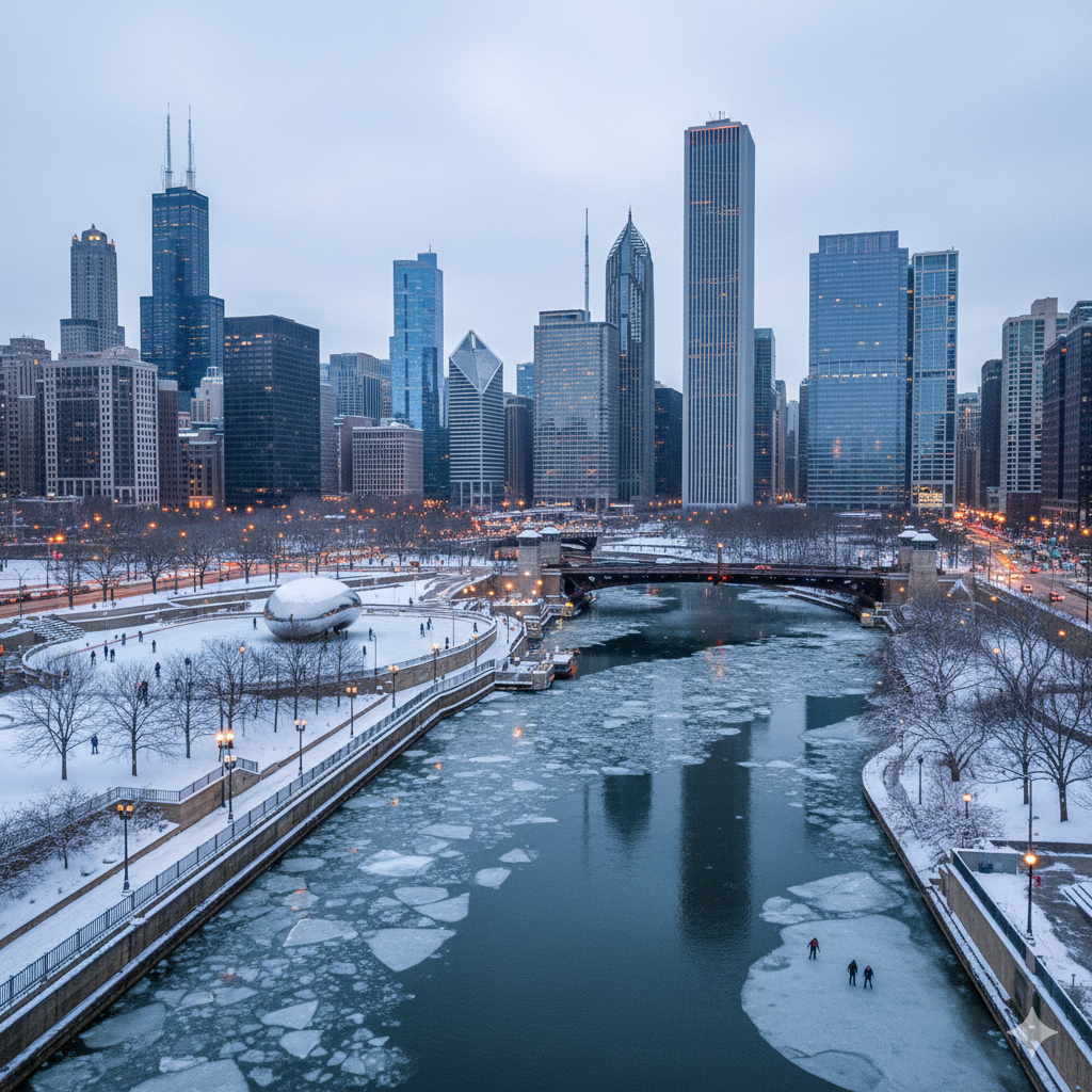 downtown chicago illinois in the winter