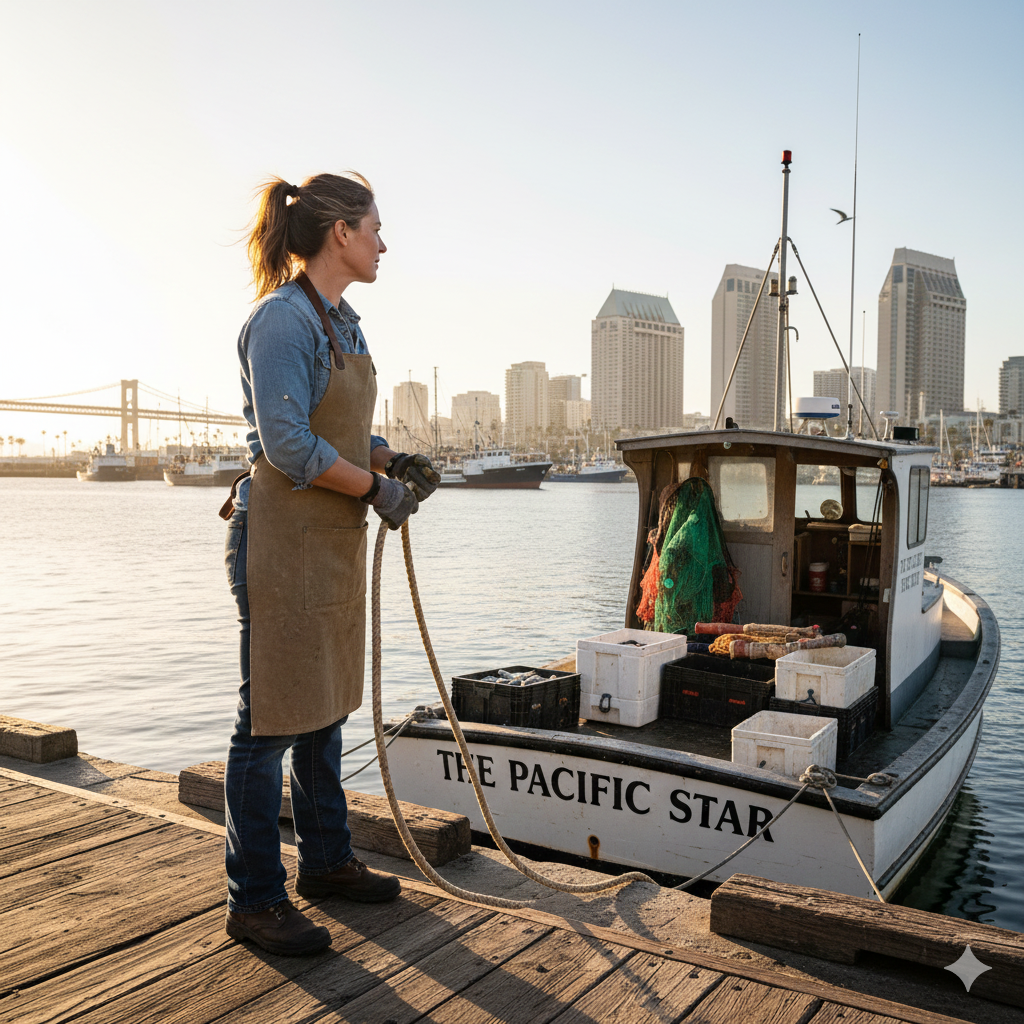 small business owner working the docks of the san diego harbor in california