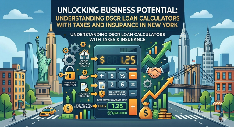 make an image. use this: Unlocking Business Potential: Understanding DSCR Loan Calculators with Taxes and Insurance in New York